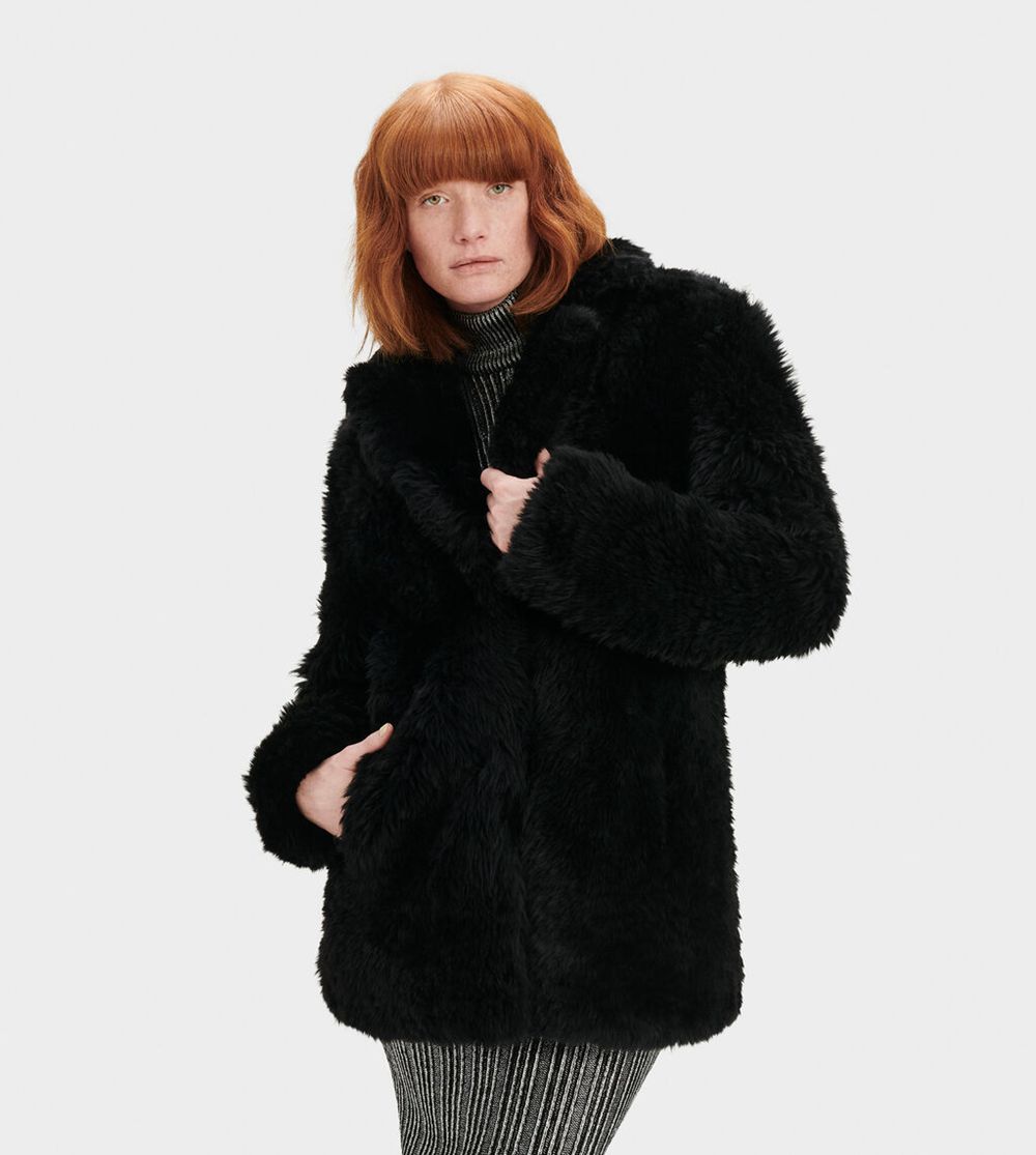 Ugg Coat Womens - Ugg Lianna Shearling Black - 695BXHUFW